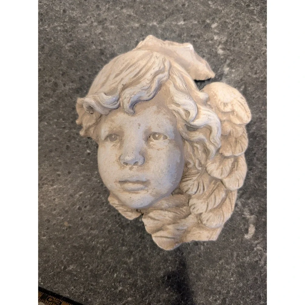 Cherub Angel Face Wall Plaque Sculpture Vintage Decor